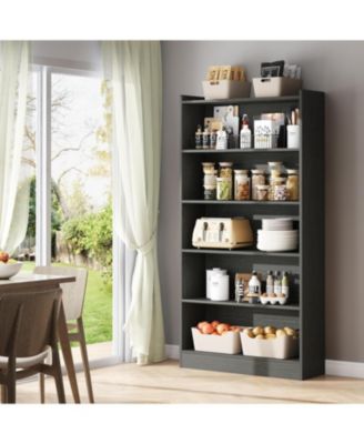 72-inch Tall Bookcase, Modern 6-Tier Black Library Bookshelf with Storage Shelves, Large Open Bookcases Wood Shelving Unit for Bedroom Living Room Office (Black)