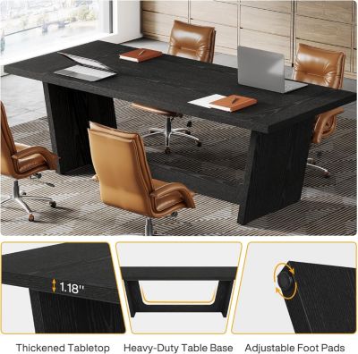 17.7FT Conference Room Table: Large Rectangular Meeting Seminar Table for 16-20 People, Wood Long Training Table with Heavy-Duty Frame, Business Table for Office, 6PCS