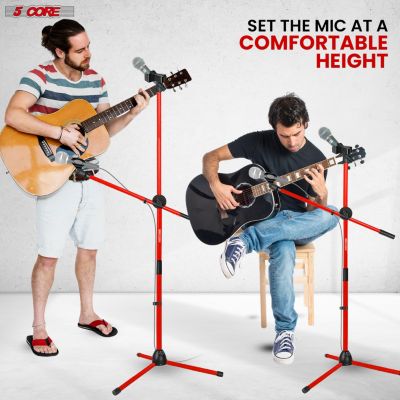 Mic Stand 4 Pcs Collapsible Height Adjustable 31 to 59” Dual Metal Microphone Tripod Stand w Boom Arm Stand Para Microfono for Singing, Karaoke, Stage and Outdoor Activities Red - MS DBL G RED 4pcs
