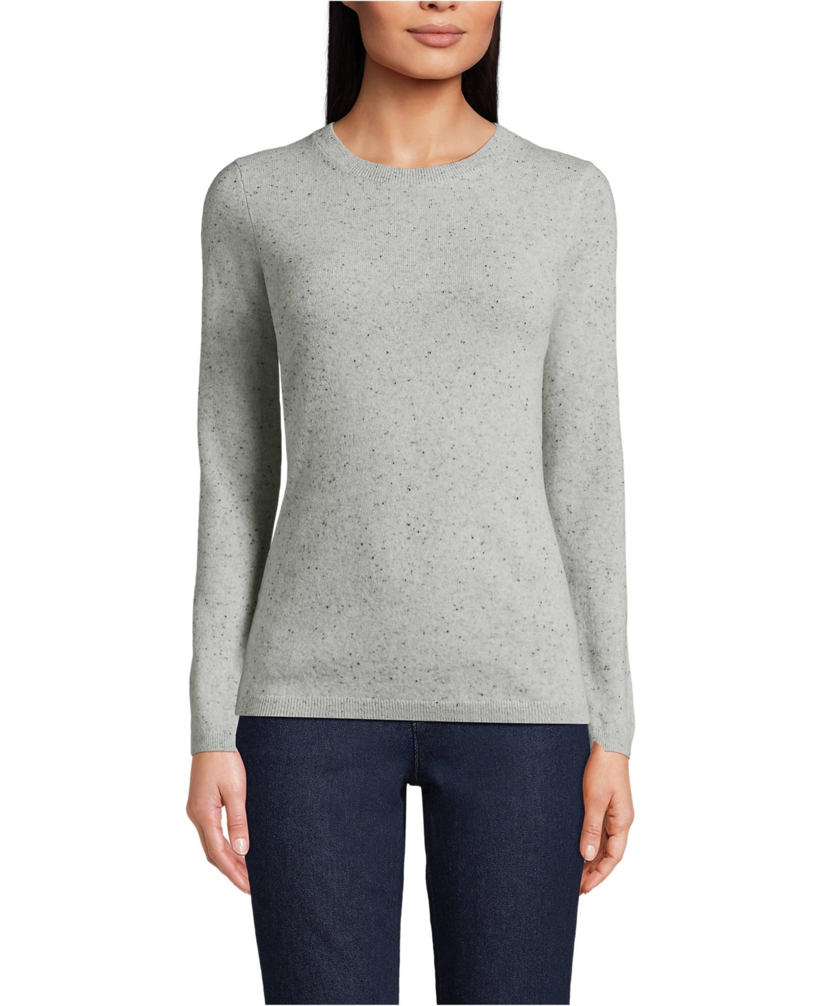 Women's Petite Cashmere Sweater - Gray/black donegal