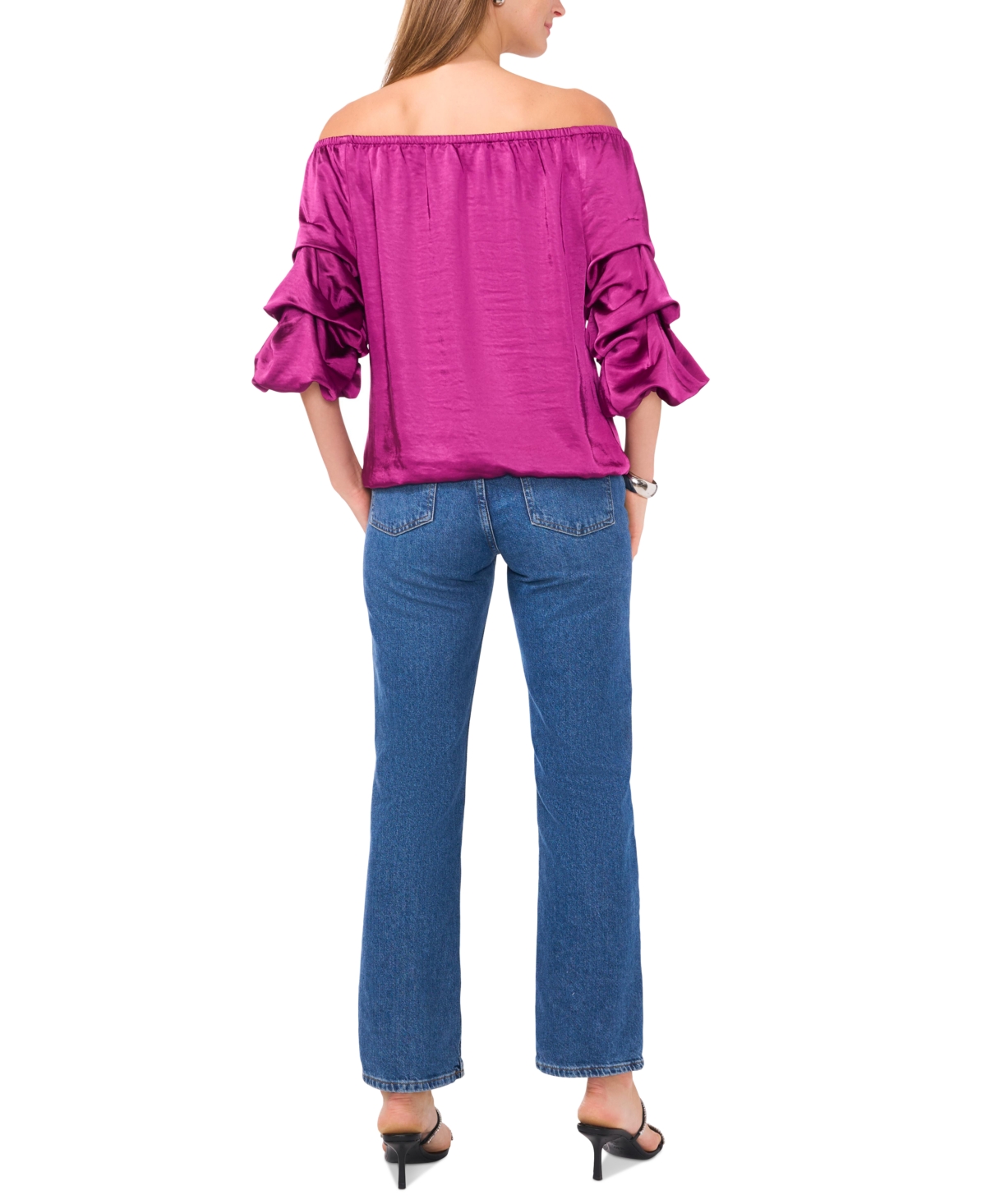 Vince Camuto Women's Off The Shoulder Bubble Sleeve Tie Front Blouse
