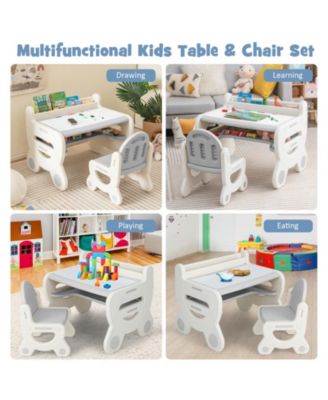 Kids Drawing Table and Chair Set for Reading Playing with Pens and Blackboard Eraser