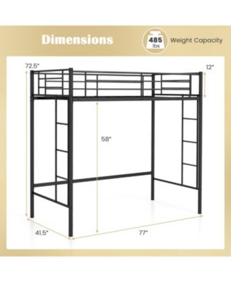 Twin Size Loft Bed Heavy Duty Metal Loft Bed Frame with Safety Guardrail