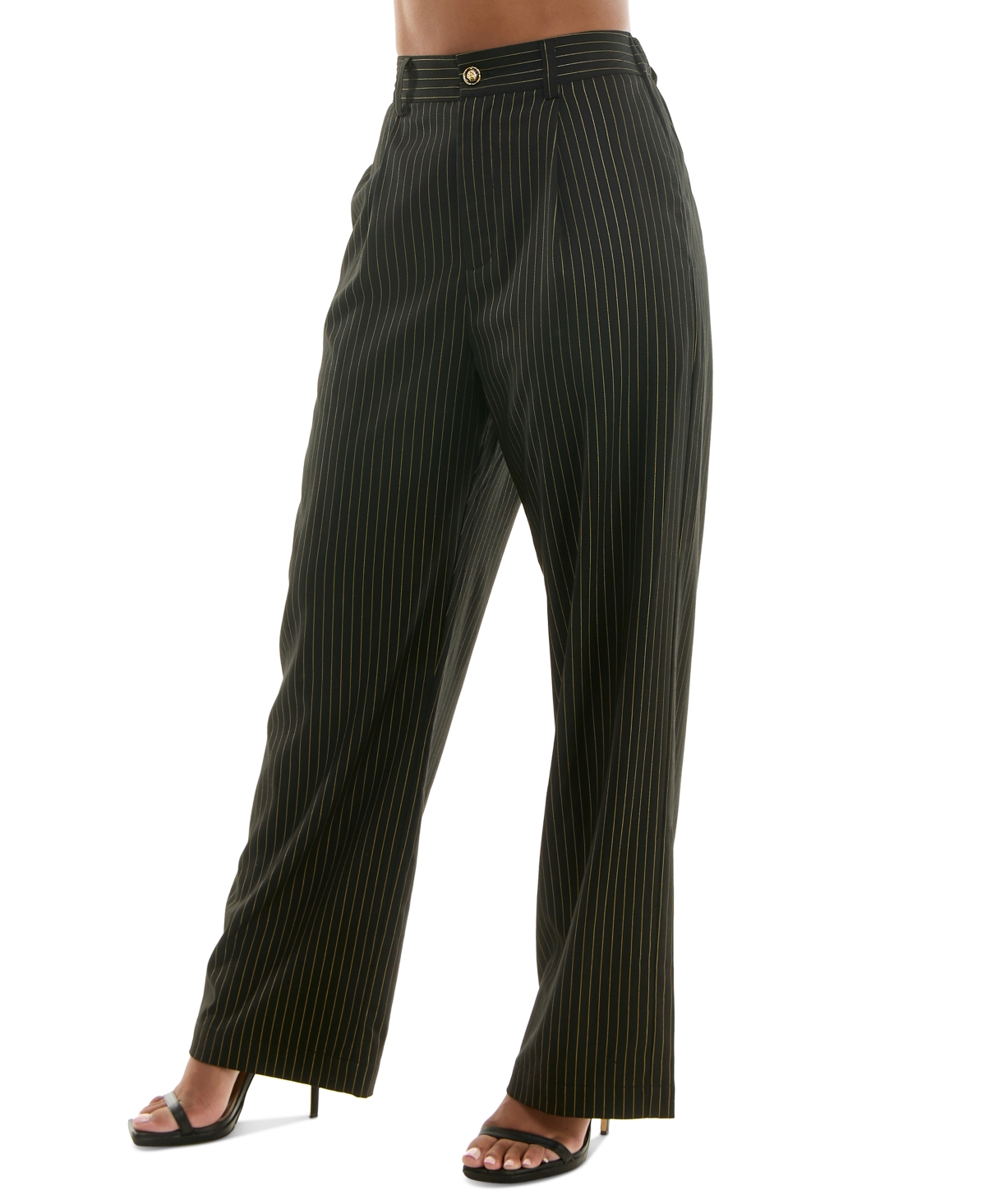Alex & Sophia Women's Striped Wide-Leg Pleated Pants -gold