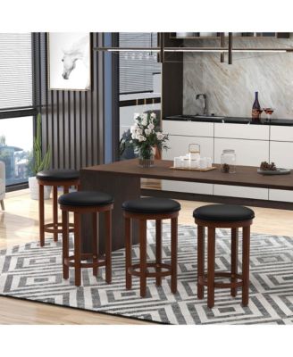 Bar Stools Set of 2 Counter Height Stools with Round Seat & Footrest for Kitchen