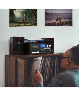 Vinyl Record Player with Speakers Turntable Bluetooth Tape Cassette CD Player Retro