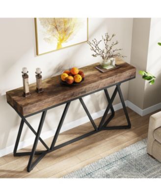 55 Inch Console Table, Farmhouse Sofa Table Wood Entryway Table, Behind The Couch Table Foyer Table, Rustic Brown