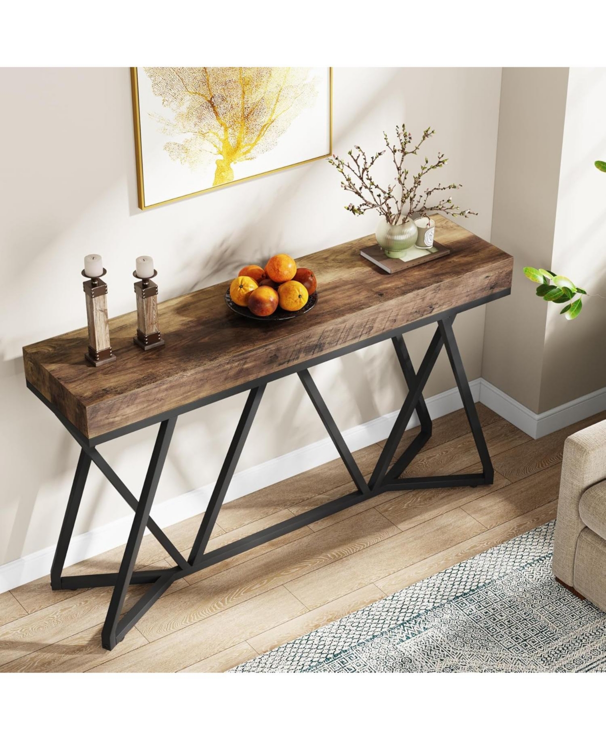 Tribesigns Console Table, Farmhouse Sofa Table Wood Entryway Table with Unique Metal Base, Behind The Couch Table Foyer Table, Industrial Acce