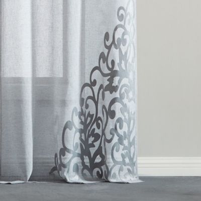 Natalie Linen Textured With 3D Velvet Scroll Design Light Filtering Window Panel Set, 76" W x 96" L