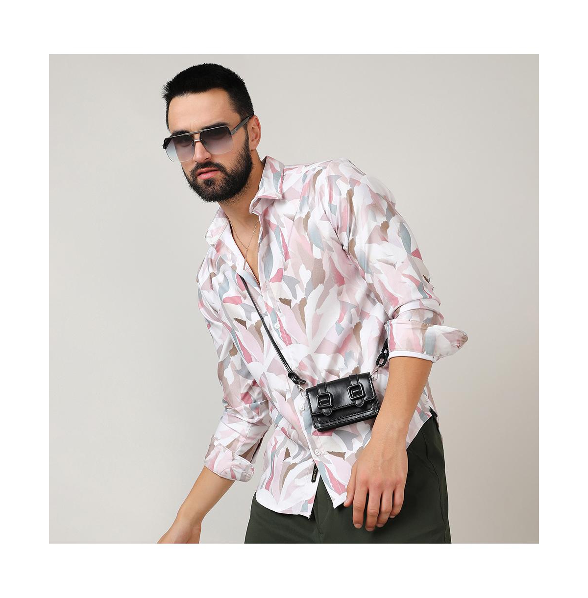 Campus Sutra Men's Nude Pink & IvoryPetal Block Shirt - White