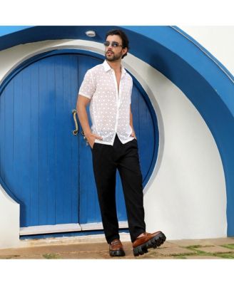 Men's Chalk White Self-Design Cubic Shirt