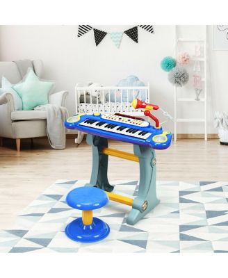 37 Key Electronic Keyboard Kids Toy Piano MP3 Input w/ Microphone & Stool Blue