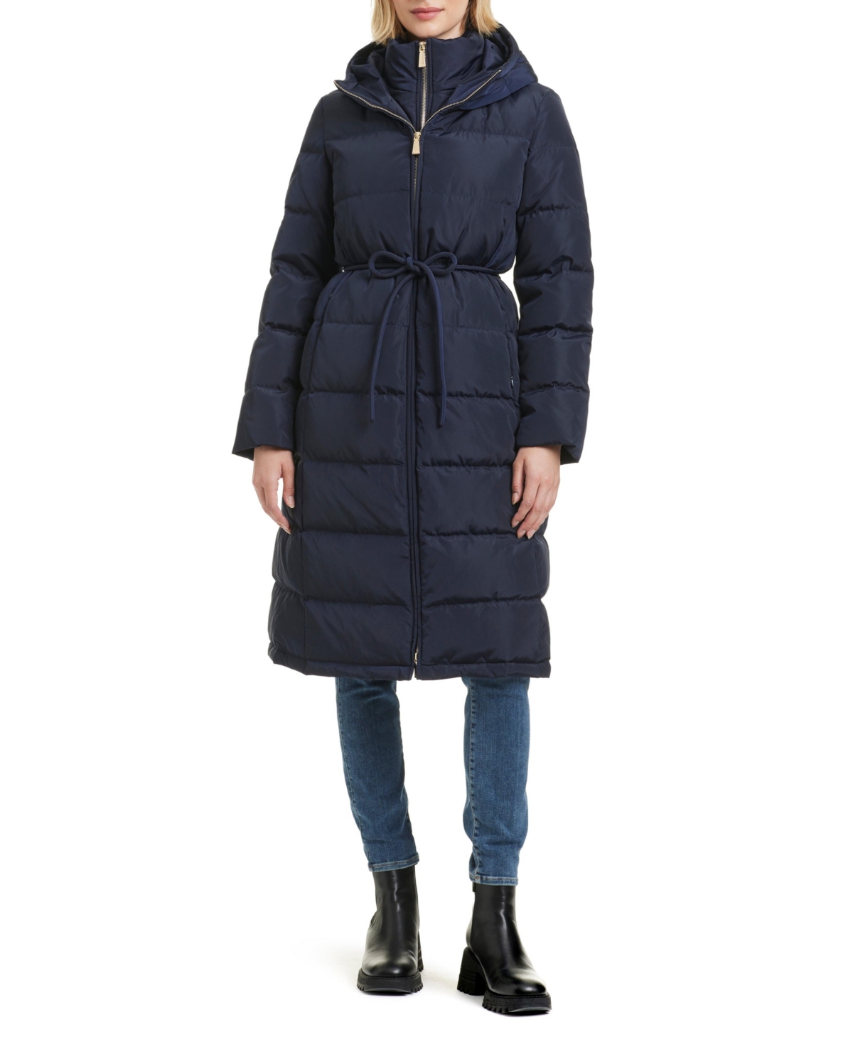 Kate Spade Women s Hooded Maxi Down Coat With Self Tie In Midnight Navy ModeSens