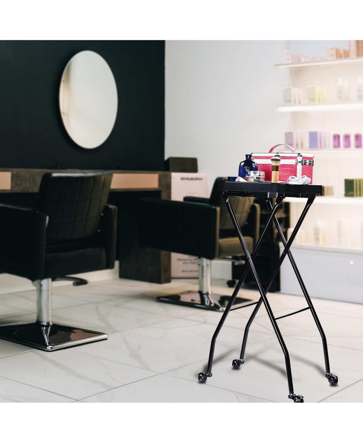 Yescom 2 Packs Salon Folding Rolling Tray Beauty Station Trolley Storage Cart Barber