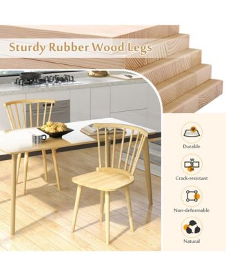 Rubber Wood Windsor Dining Chairs Set of 2 with Spindle Back for Living Room