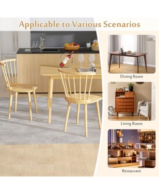 Rubber Wood Windsor Dining Chairs Set of 2 with Spindle Back for Living Room