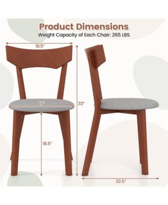 Wooden Armless Dining Chair Set of 4 with Rubber Wood Legs Padded Seat Cushion