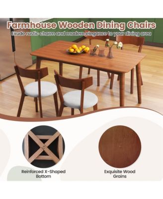 Wooden Armless Dining Chair Set of 4 with Rubber Wood Legs Padded Seat Cushion