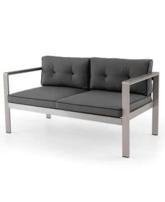 Patio Aluminum Loveseat Sofa Outdoor Chair with WPC Armrests & Cushions Backyard