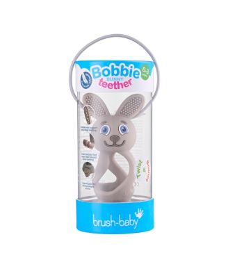 Bobbie Bunny Baby Teether Toy Cappuccino Grey | Twist & Bounce Teething Toy