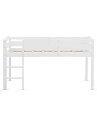 Twin Size Loft Bed Wooden Slats Support Loft Bed Frame w/ Ladder and Guardrails Espresso