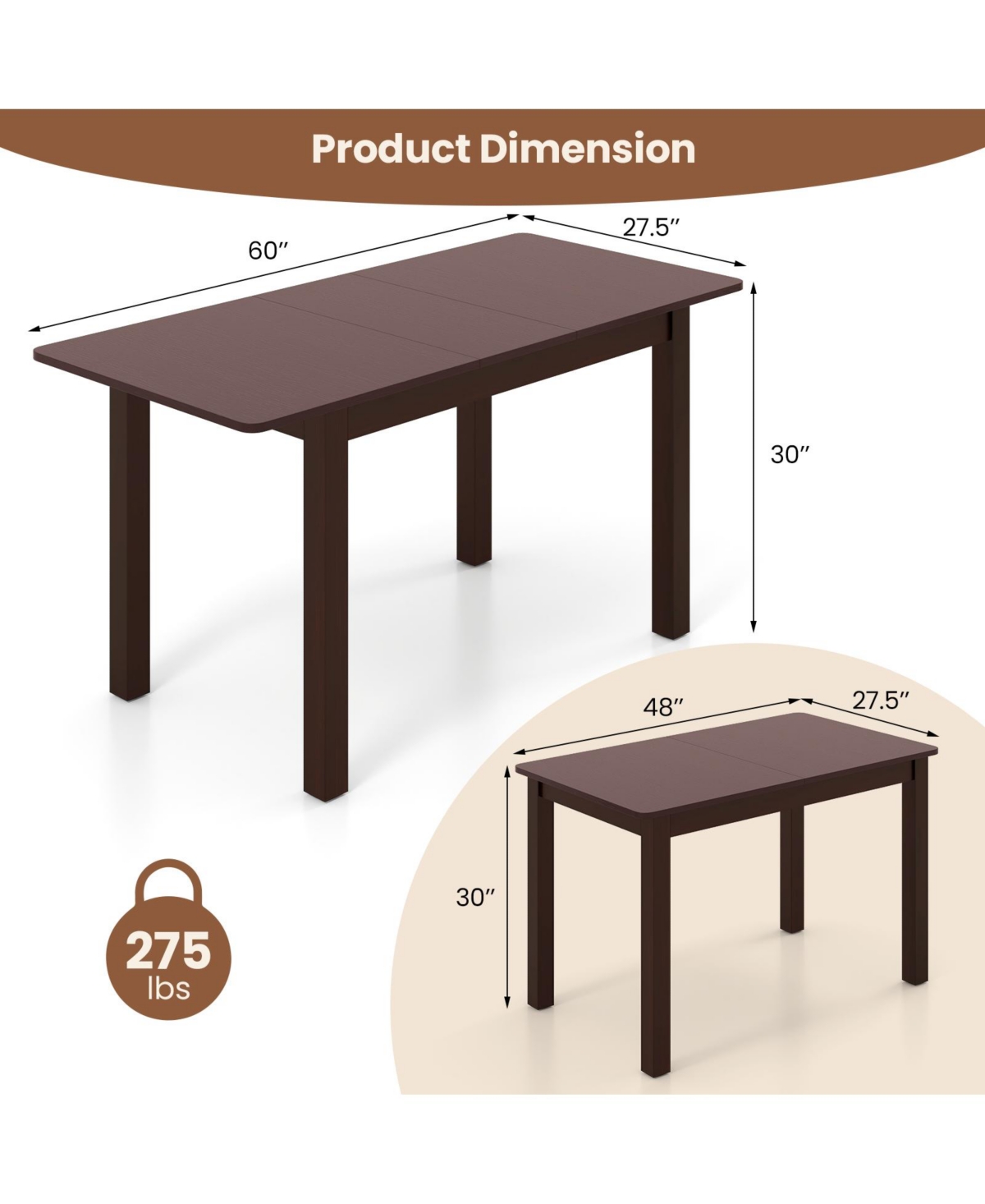 Sugift Extendable Folding Dining Table with Rubber Wood Frame and Safety Locks