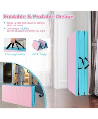 Folding Gymnastics Mat with Carry Handles and Sweatproof Detachable PU Leather Cover-Blue