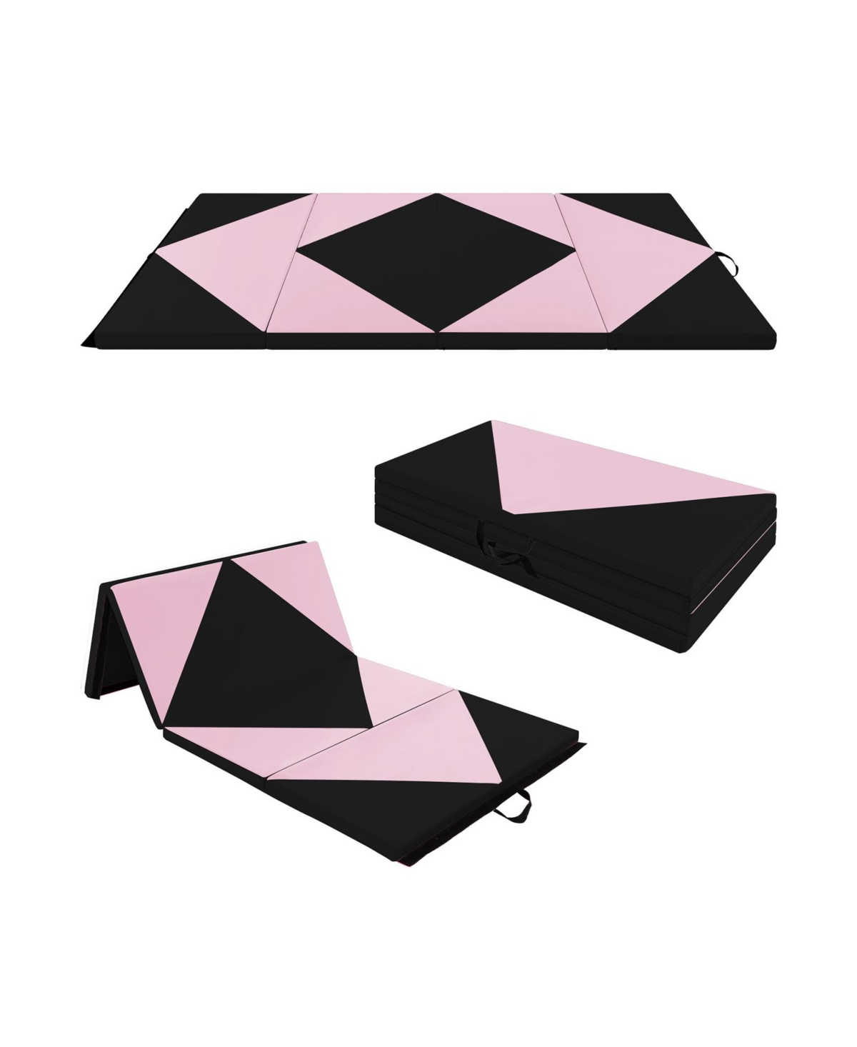 8 Feet Pu Leather Folding Gymnastics Mat with Hook and Loop Fasteners - Pink  Black