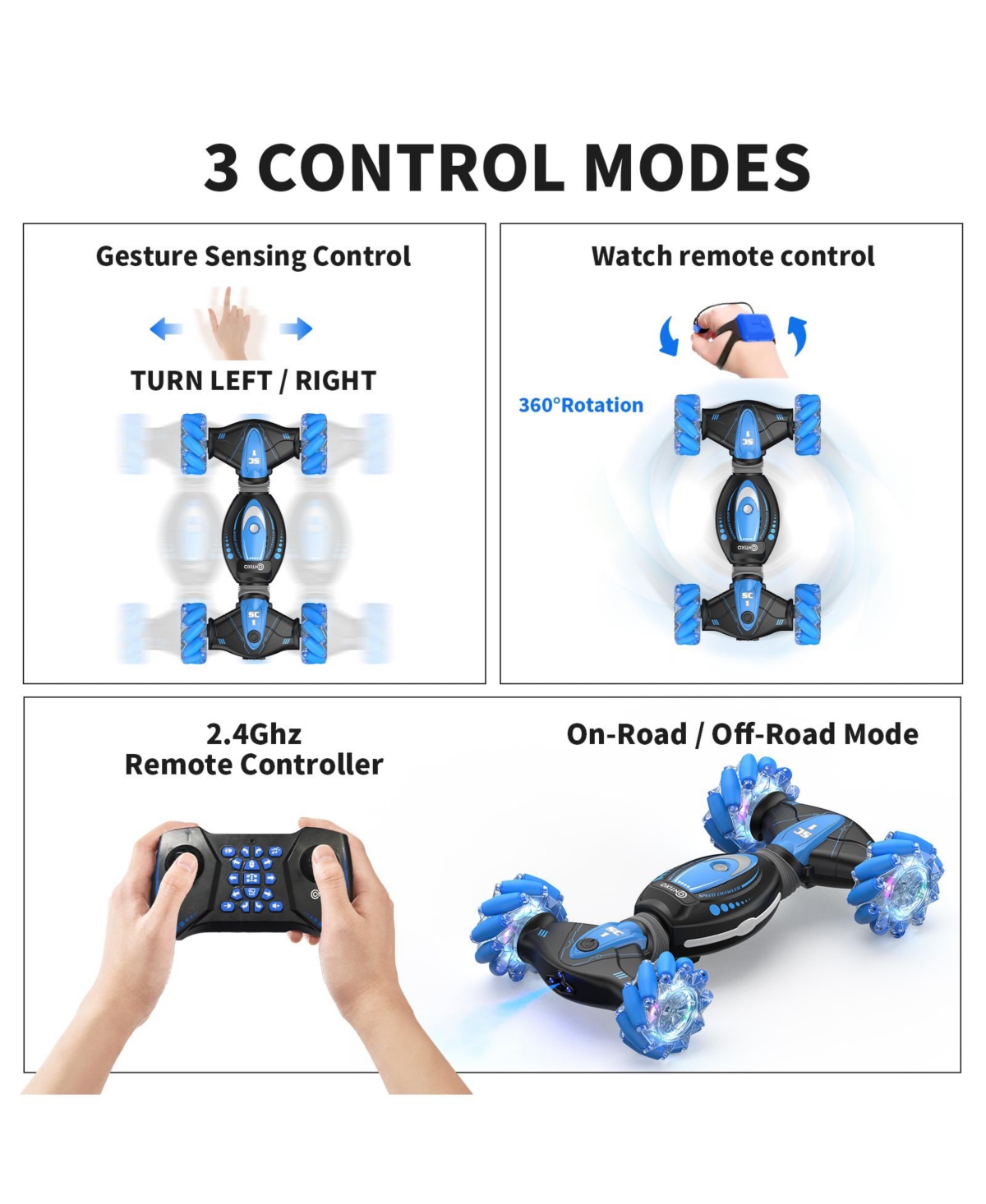 Contixo SC1 -All Terrain Transformable Speed Crawler Rc Stunt Car -Gesture Sensor -Rotating Offroad Vehicle