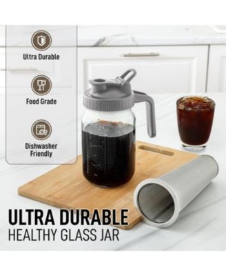 Premium Cold Brew Coffee Maker - 32oz Mason Jar With Leak-Proof Lid & Extra Thick Glass