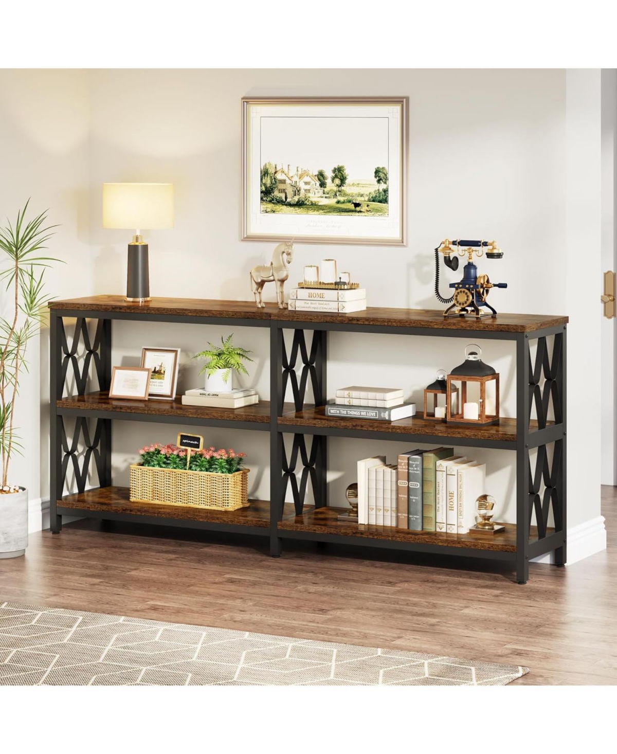 Tribesigns Long Console Table with Storage Shelves, Industrial 3-Tier Sofa Table for Living Room, Foyer Table Entryway Table for Hallway, Front