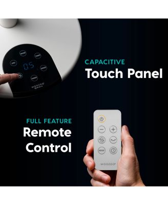 WOOZOO Fan, Pedestal Standing Fan with Remote, 360 Oscillating Fan, 12 Speeds, Low Noise, 8h Timer, Height Adjustable, White/Gray