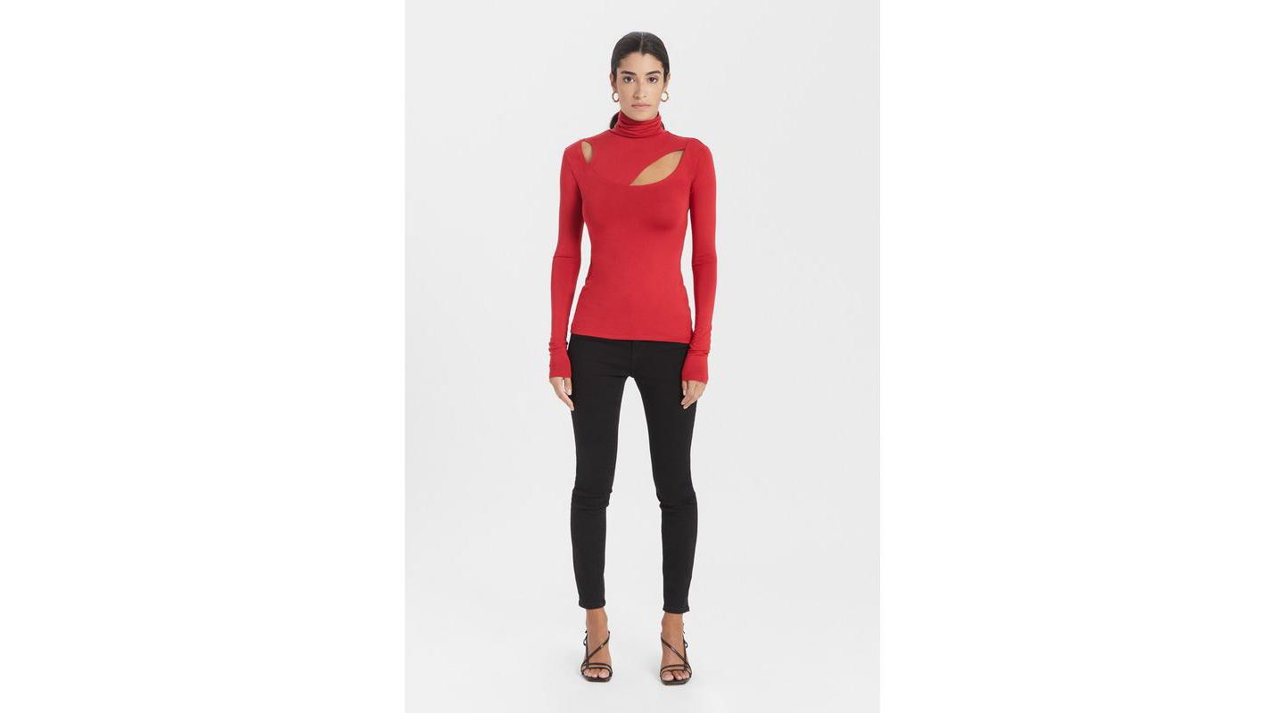 Женский топ Marcella Dahlia Edgy Neckline Long-Sleeve Cutout Fitted Jersey, цвет: Красный — фото 3