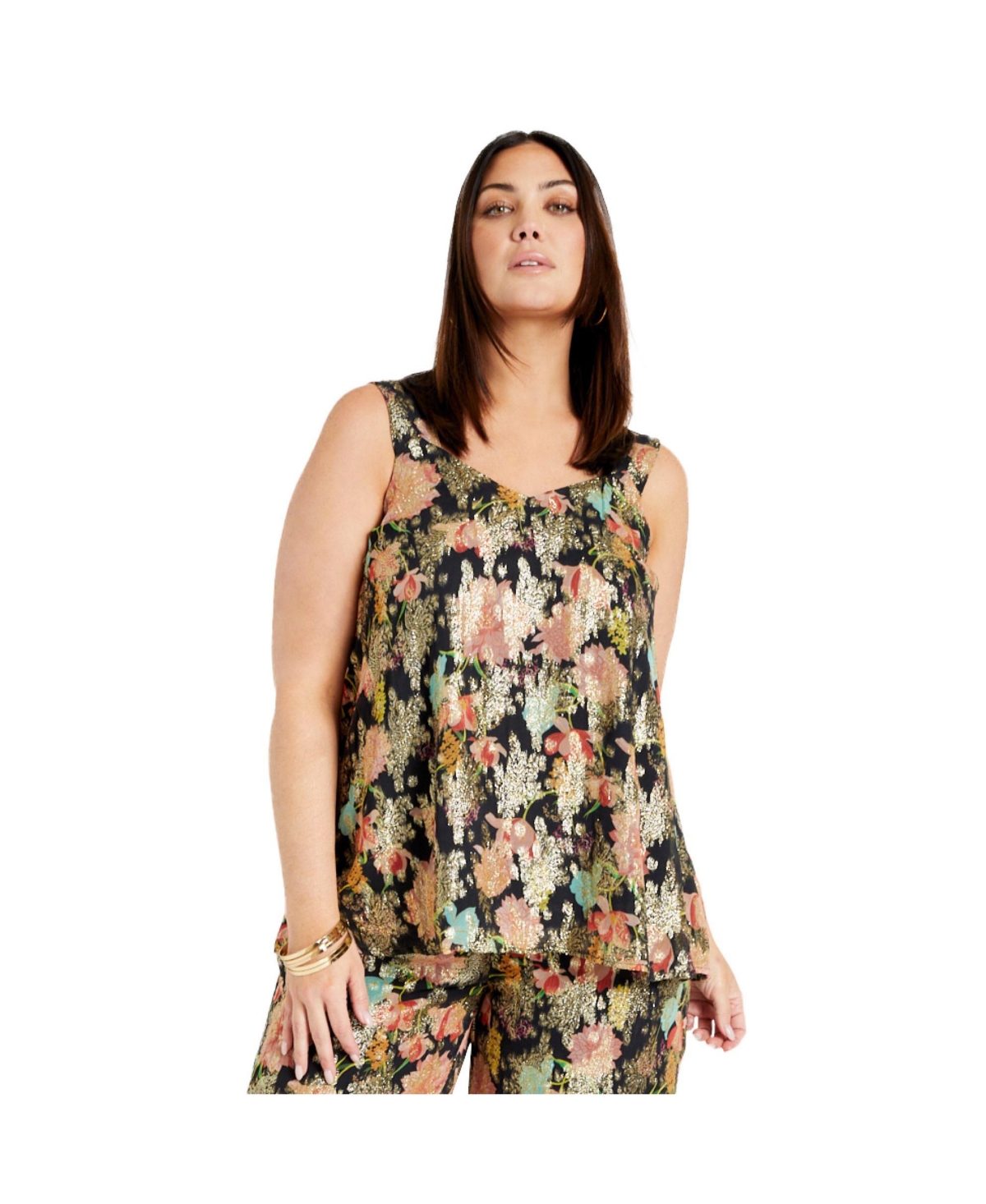 Plus Size June + Vie V-Neck Swing Tank - Black textured wallflower