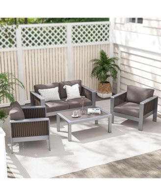 4 PCS Aluminum Patio Furniture Set with Thick Cushions & Tempered Glass Tabletop