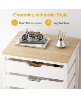 5-Drawer Wood Storage Cabinet with Wheels – Industrial Organizer Cart for Office, Bedroom, Entryway