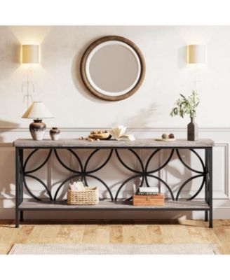 70.9-Inch Narrow Sofa Table, Industrial Long Sofa Table, Entry Console Table with Storage for Entryway, Living Room, Foyer, Unique Design