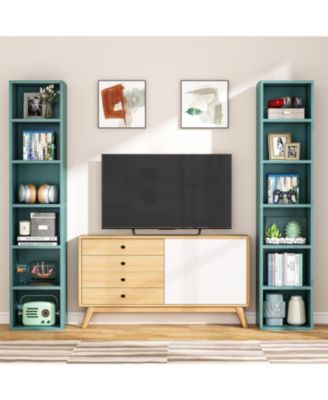 70.9 Inch Tall Narrow Bookcase Set of 2, Rustic Corner Bookcase with Storage, 6 Tier Cube Display Shelves for Home Office