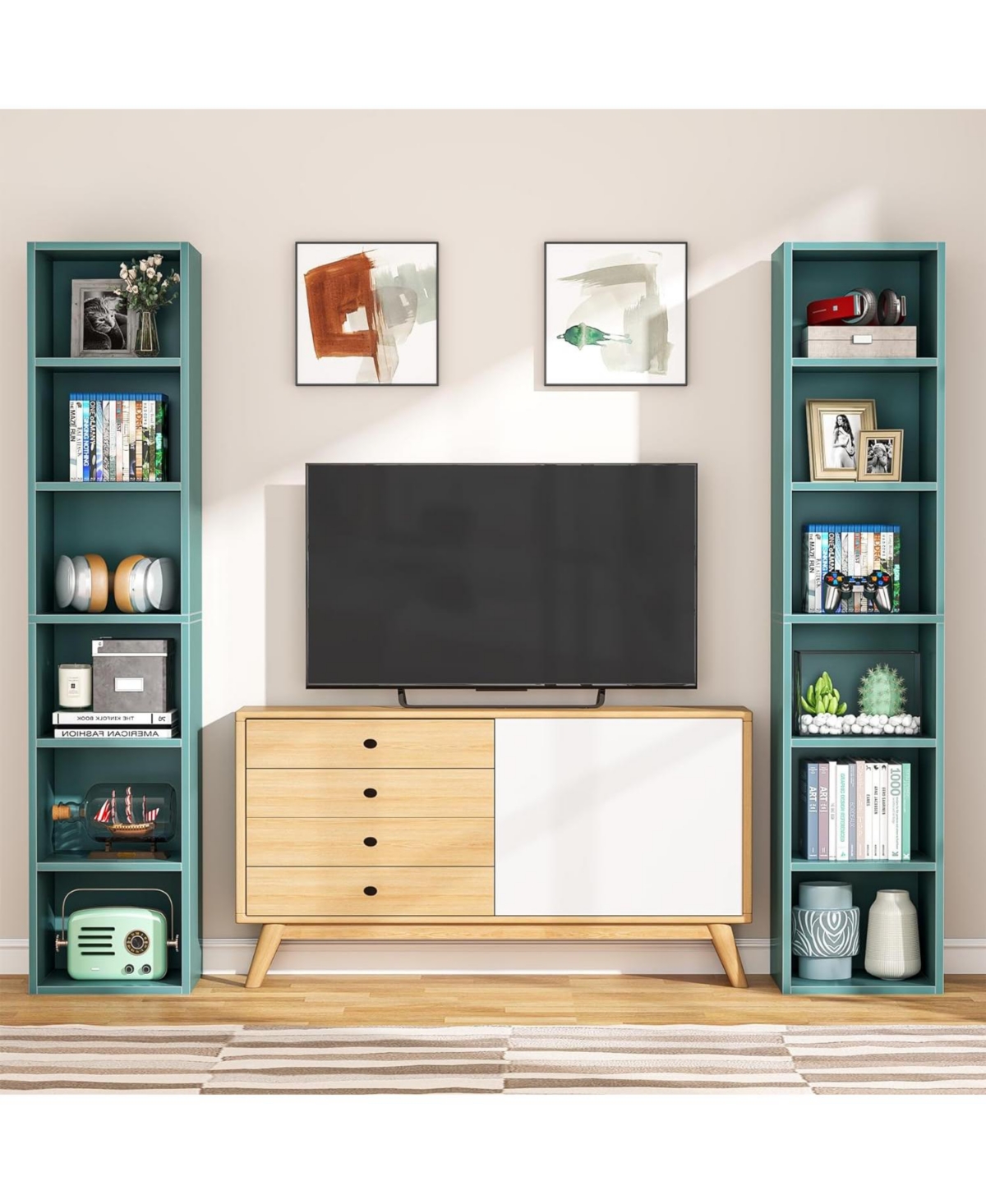 Tribesigns 70.9 Inch Tall Narrow Bookcase Set of 2, Rustic Corner Bookcase with Storage, 6 Tier Cube Display Shelves for Home Office