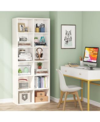 71.65 Inch Tall Narrow Bookcase Bookshelf, White Modern Bookcase with 12 Cube Storage for Home Office, Vertical or Horizontal