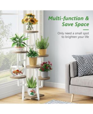 7 Tier Plant Stand Indoor, Tall Plant Shelf for Multiple Plants, Wooden Corner Plant Pots Holder Rack Flower Stand Shelf Planter Organizer for Living Room Balcony Garden