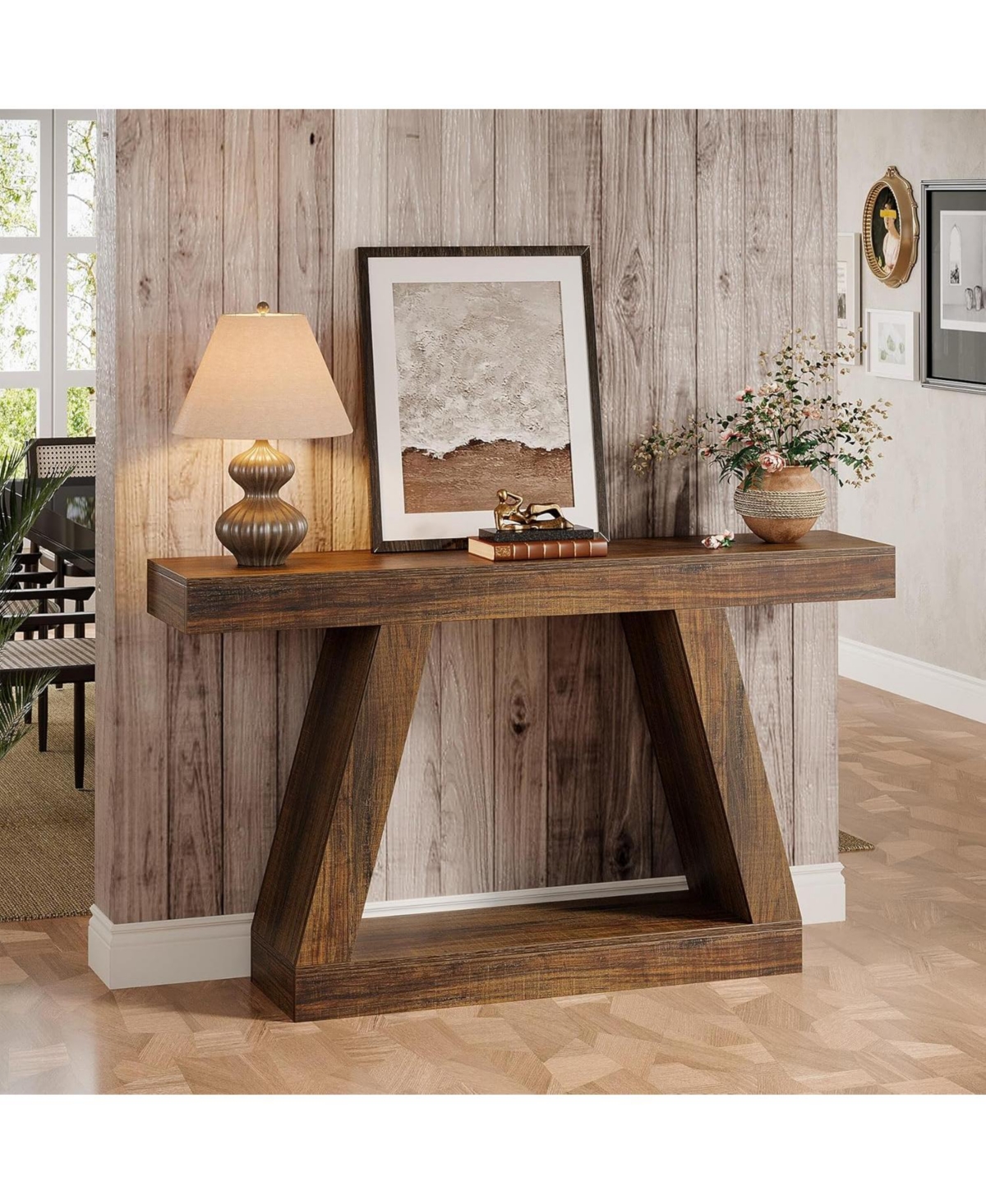 Tribesigns Farmhouse Console Table, 55-Inch Rustic Sofa Table with Storage, Industrial Wooden Entryway Table for Hallway, Living Room