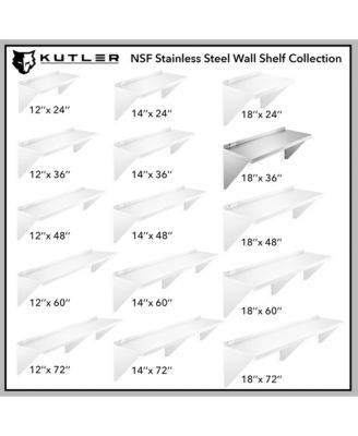 18" x 36" Stainless Steel Shelf, NSF Commercial Wall Mount Shelves w/ Backsplash, Floating Metal Mounted Shelving for Restaurant, Kitchen, Home