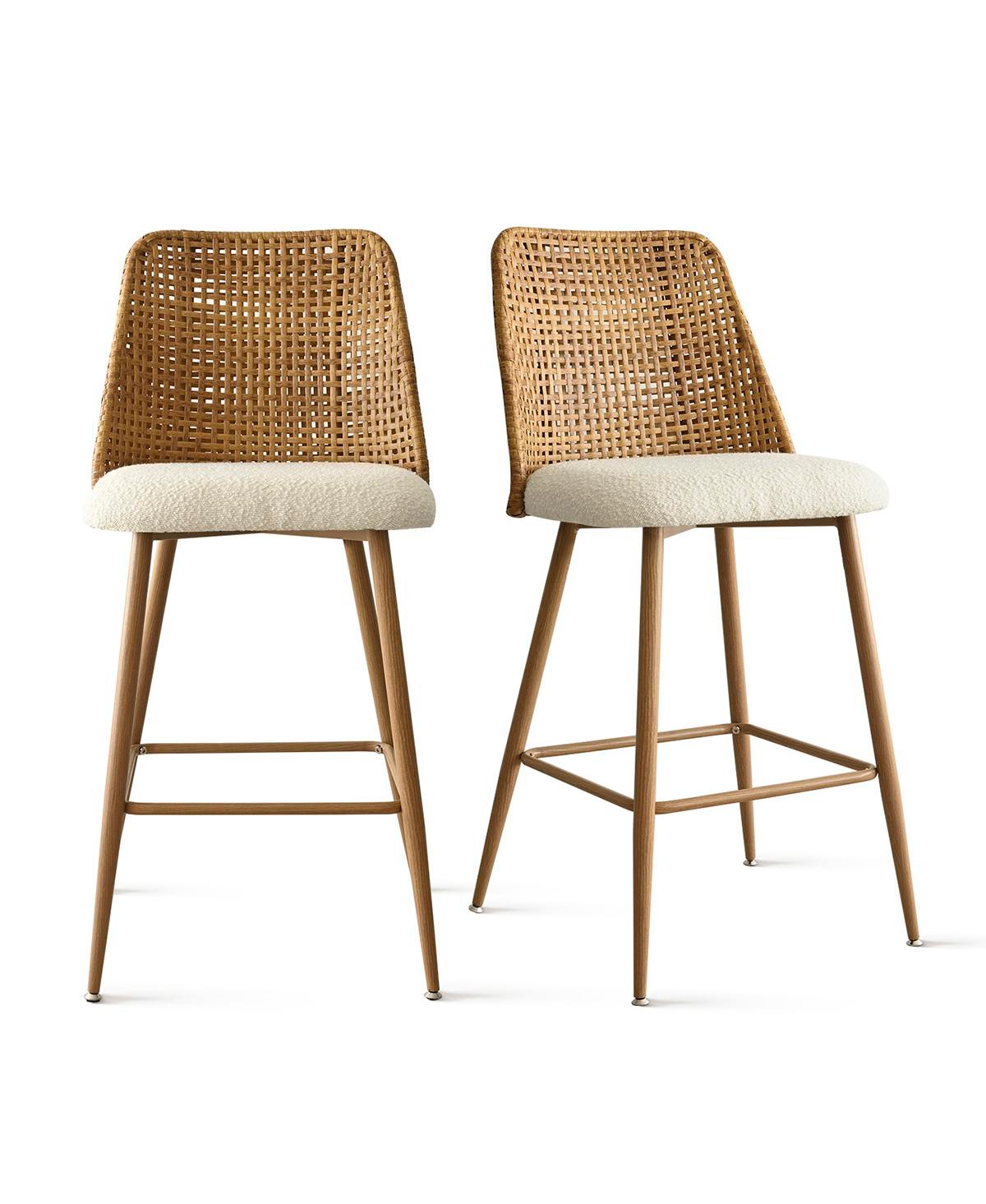 Maison Boucle 27 Inch Boucle Rattan Counter Stool Set Of 2-Maison Boucle