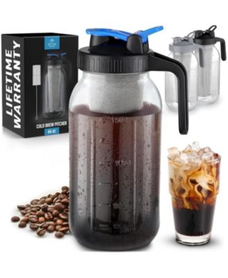Premium Cold Brew Coffee Maker - 64oz Mason Jar With Leak-Proof Lid & Extra Thick Glass