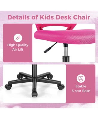Height-adjustable Ergonomic Kids Desk Chair with Universal Casters Working Chair