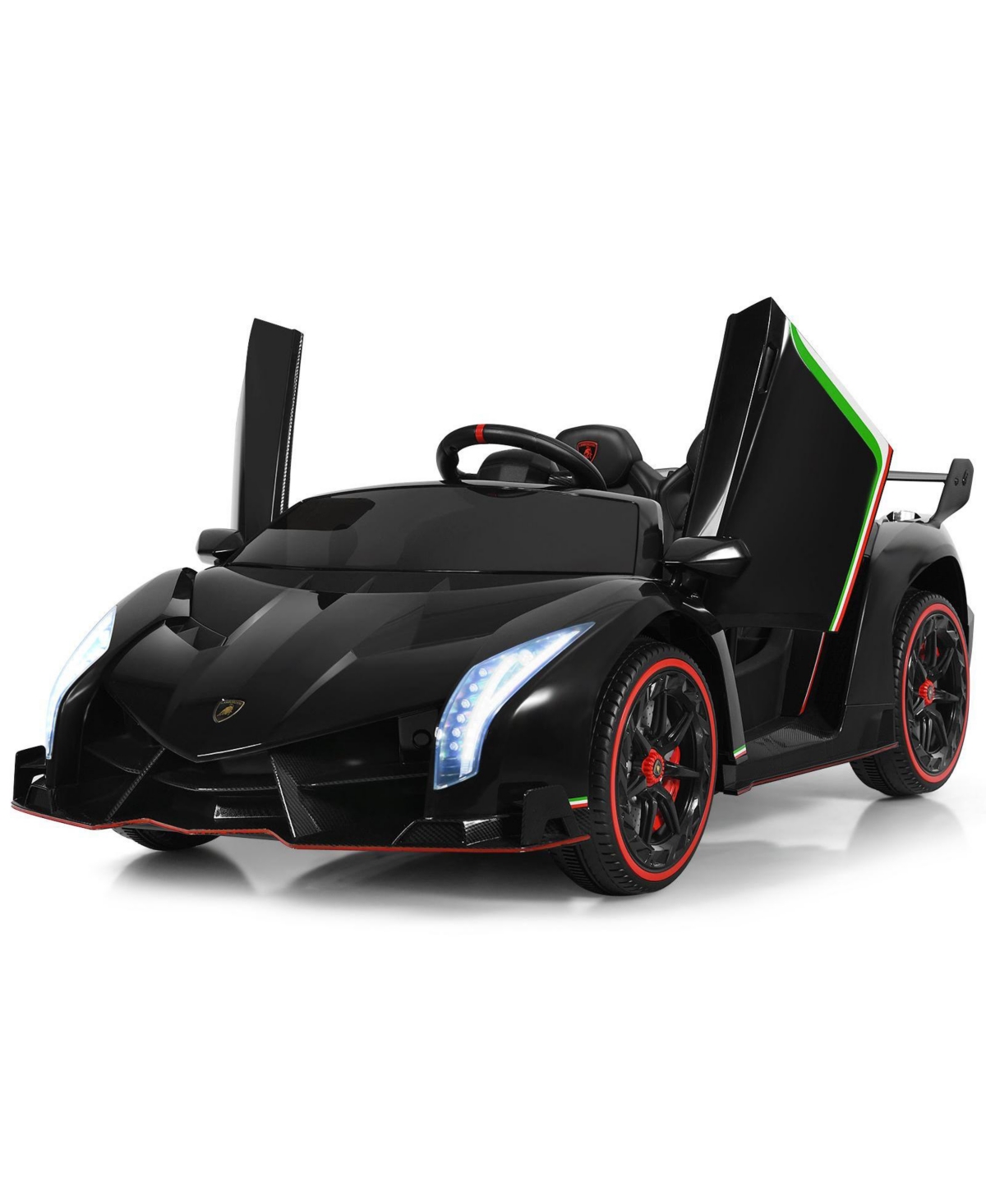 Gymax 12V 2-Seater Licensed Lamborghini Kids Ride On Car w/ Rc & Swing Function Green - Black+red