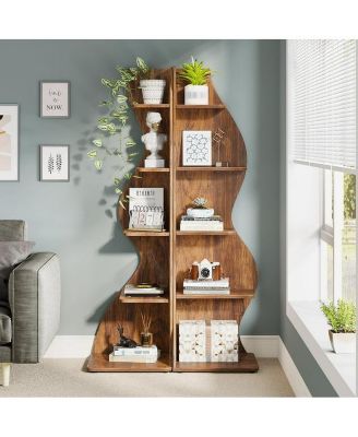 Modern 5-Tier Corner Shelf Wall Bookshelf Stylish Small Bookcase Storage Rack Plant Stand for Living Room Home Office Kitchen