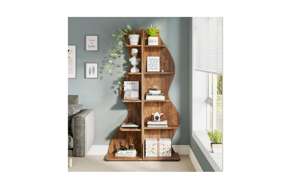 Tribesigns Corner Shelf, Modern 5-Tier Wall Corner Bookshelf, Stylish Corner Bookcase Storage Rack Plant Stand with Unique Shape for Living Room