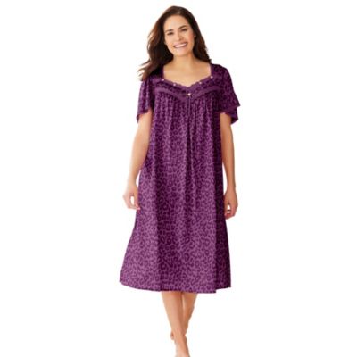 Plus Size Short Silky Lace-Trim Gown